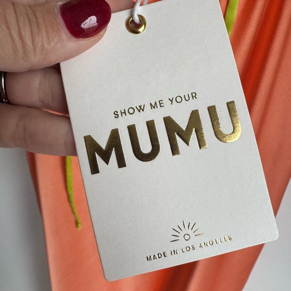 SHOW ME YOUR MUMU NEW Calloway Cut Out Dress‎ Cantaloupe Luxe Satin Maxi Large - Picture 7 of 14